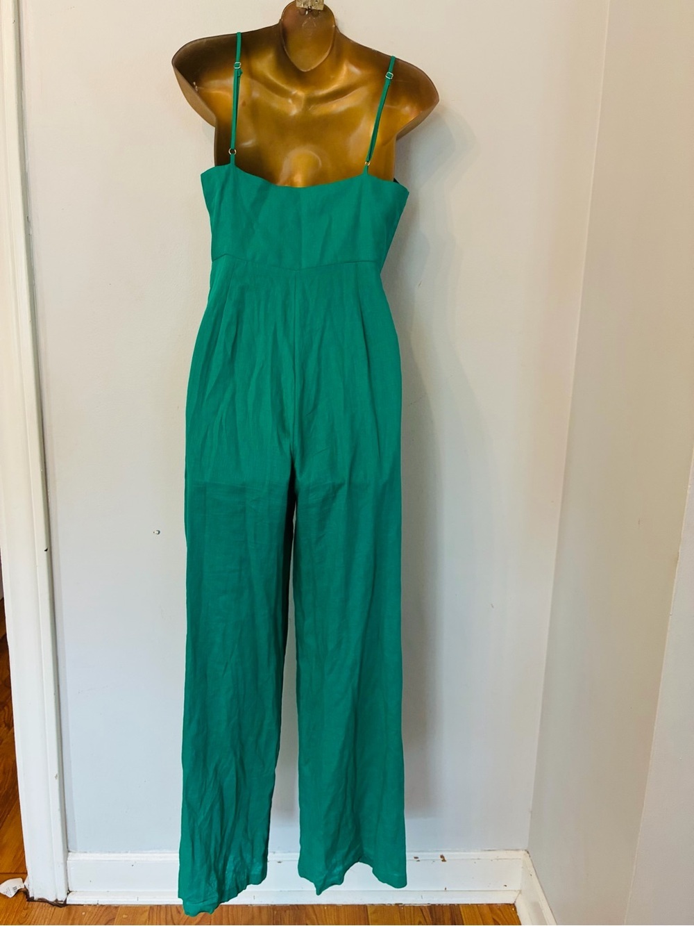 Mango MNG Emerald Green Linen Blend Tie Front Wide Leg Jumpsuit XS Resort Vacati - Picture 4 of 5